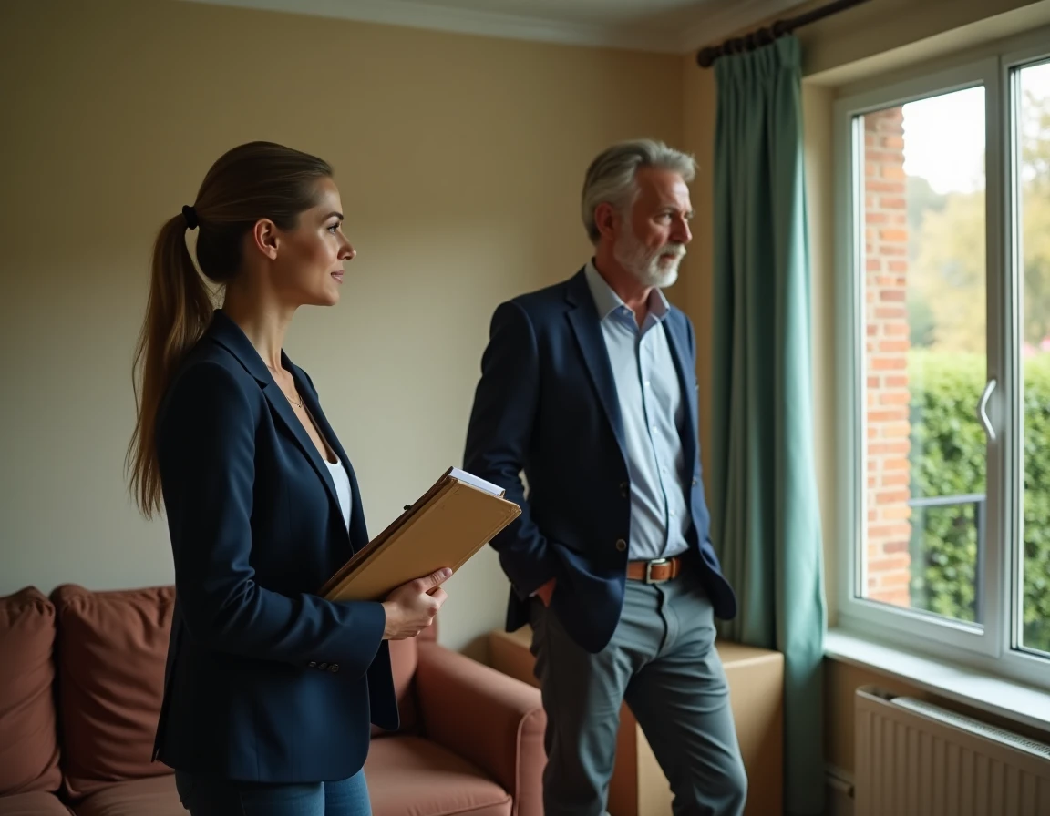 Agent immobilier faisant visiter une maison à vendre cause divorce urgent dans le 62 à un homme seul