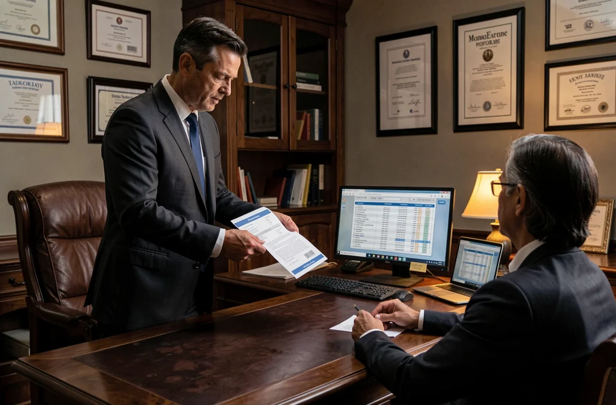 Conseiller d'Aréas Assurances Mathieu Marniquét présentant des documents d'assurance et de prêt à un client