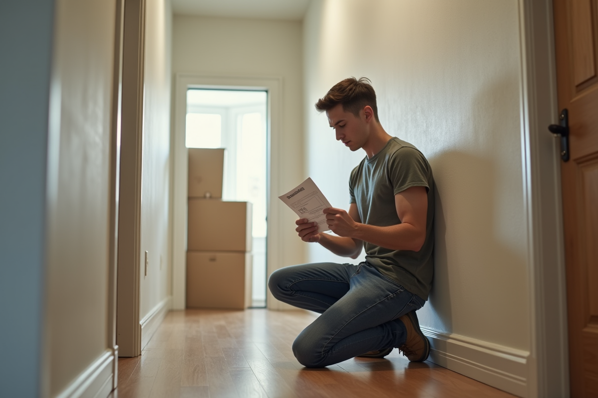 Jeune homme vérifiant des éraflures dans un couloir