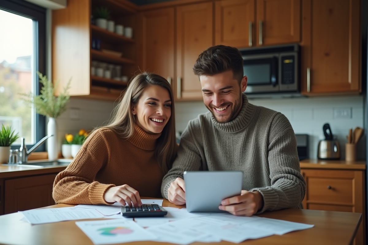 Jeune couple calculant leurs finances à la maison