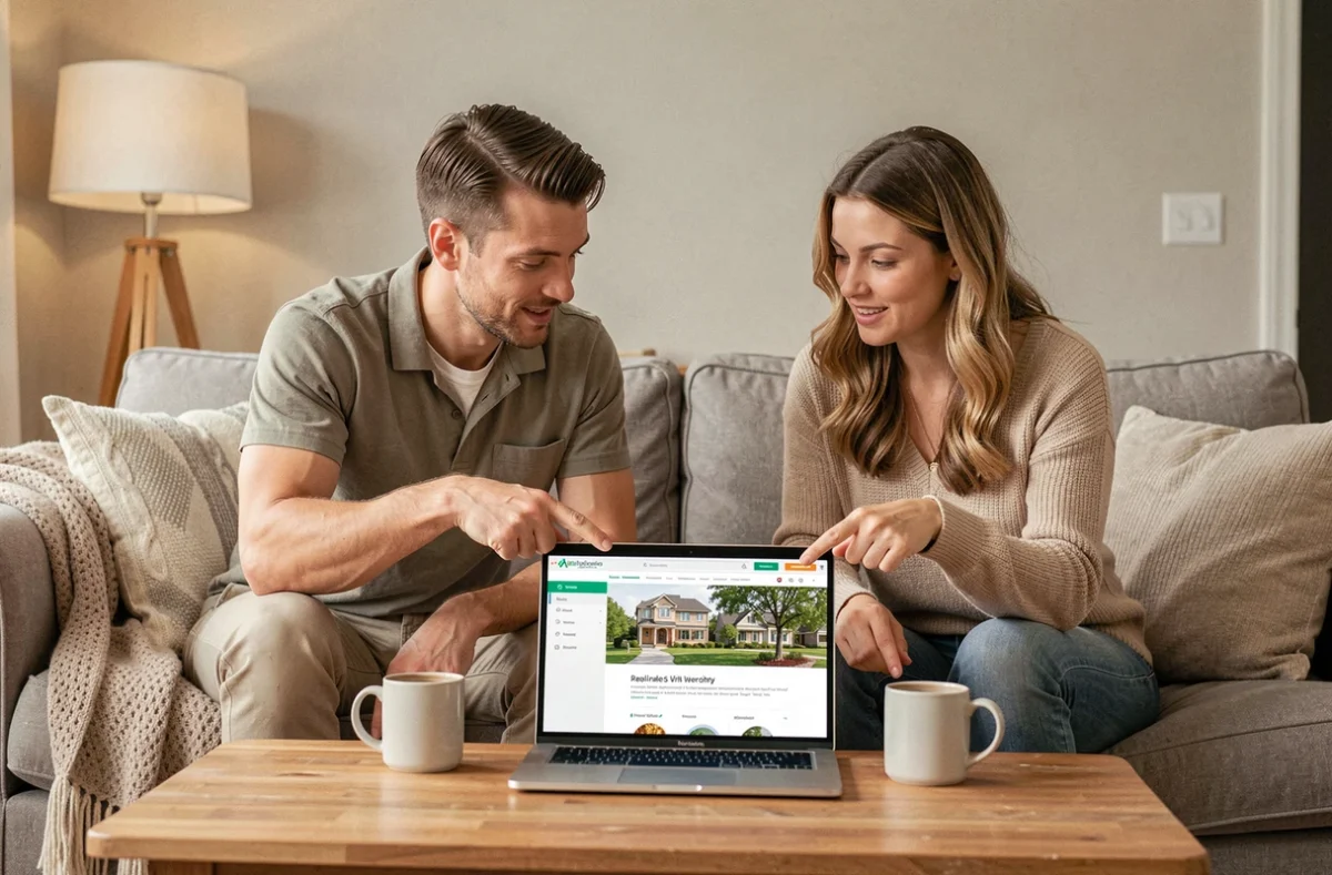 Couple consultant un simulateur de rentabilité en ligne pour décider d'un investissement immobilier