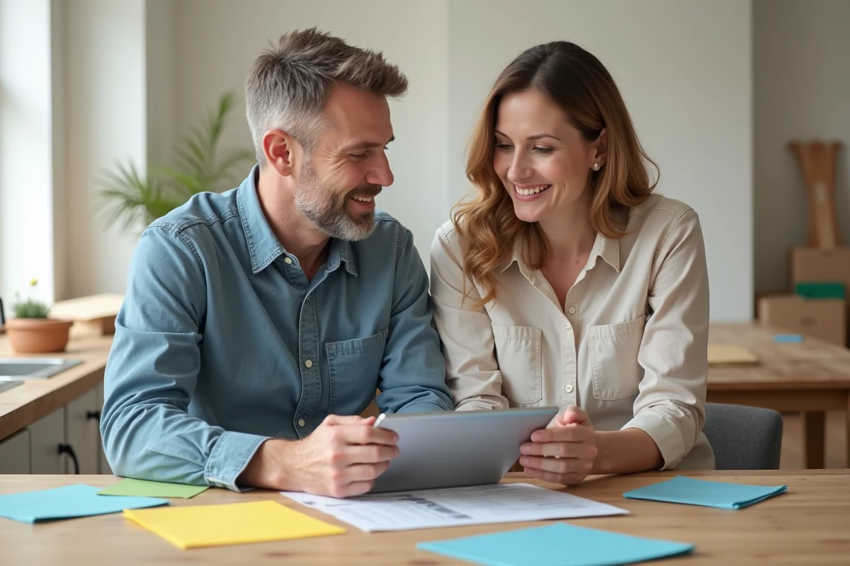 Couple discutant de finances dans leur maison neuve