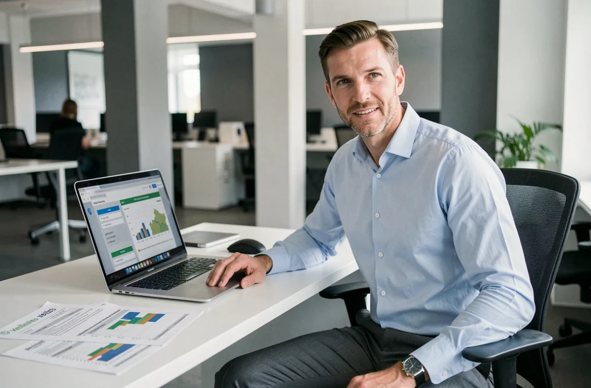 Conseiller d'Empruntis Yvelines utilisant une plateforme de simulation de prêt immobilier sur ordinateur portable