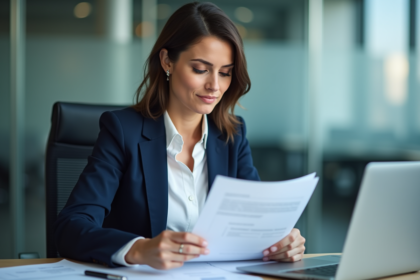 Femme d affaires en réunion avec documents importants