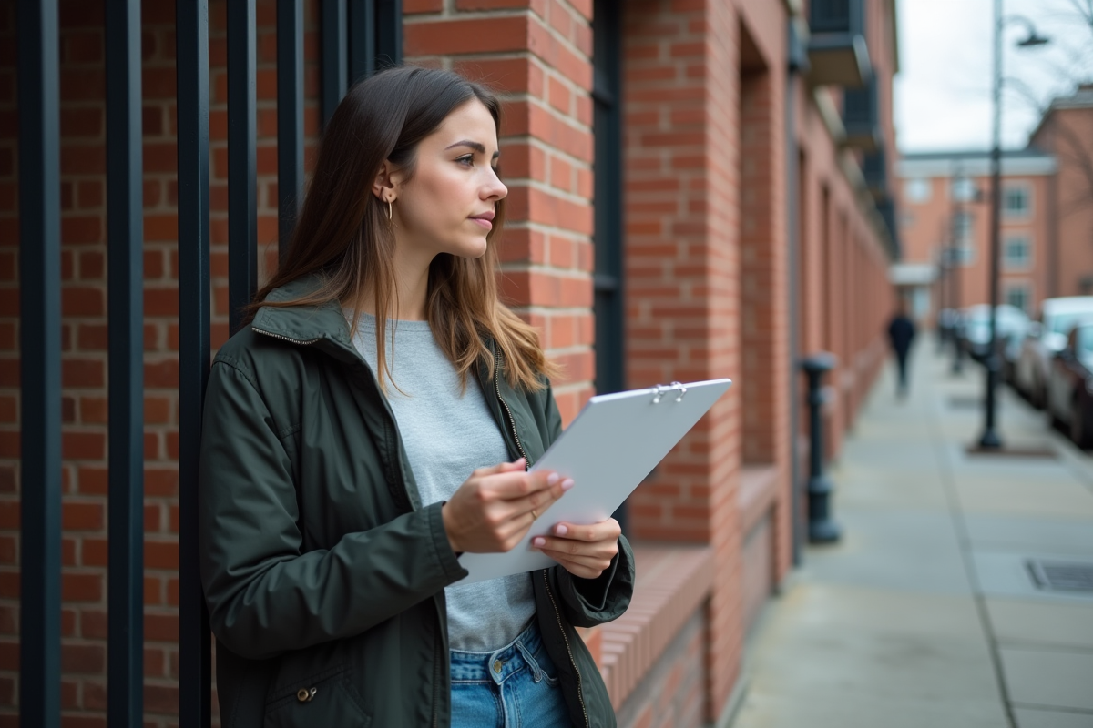 Femme analyse la façade d