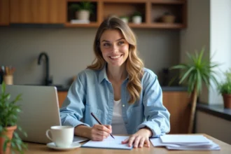 Jeune femme en gestion immobiliere au bureau