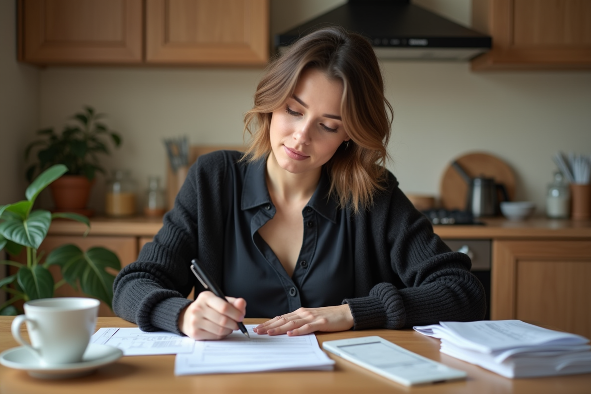 Jeune femme remplissant un formulaire fiscal à la maison