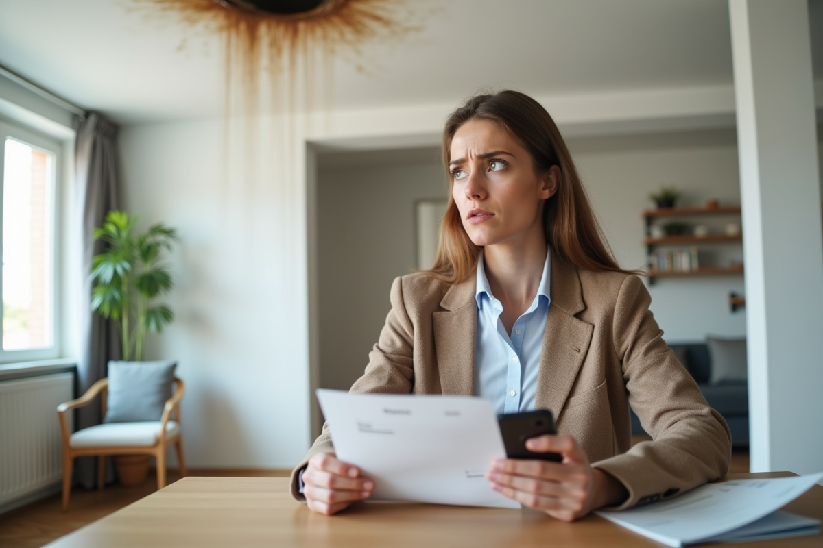 Jeune femme inquiète regardant une tache d
