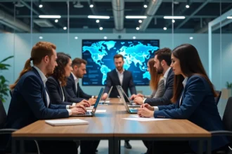 Groupe de professionnels IT en réunion collaborative