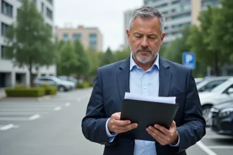 Homme d affaires avec contrat et clés dans un parking urbain