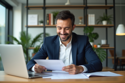 Homme d'affaires en costume dans un bureau moderne