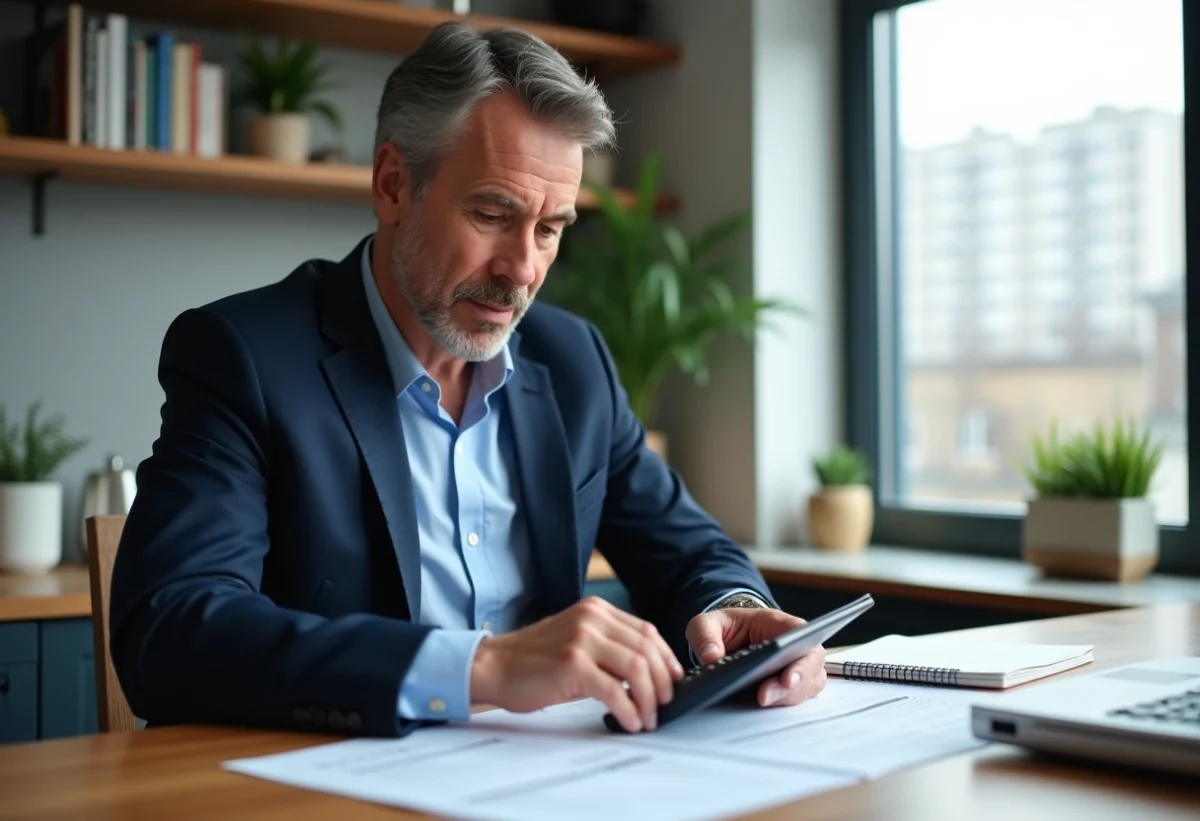 Homme d'âge moyen examinant des documents fiscaux de location
