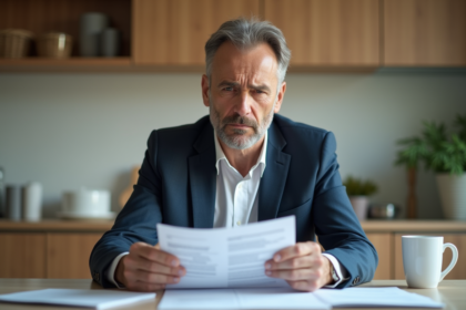 Homme d'âge moyen inquiet examinant des factures à la maison