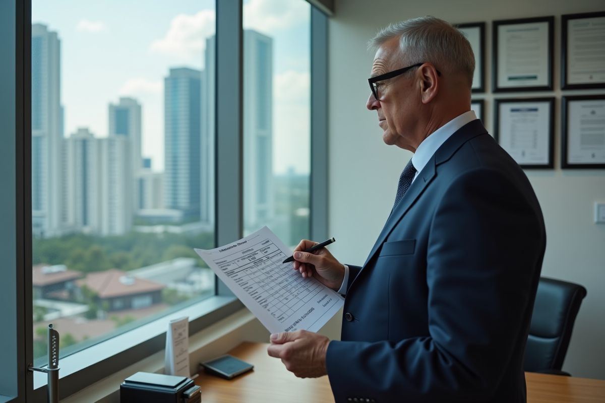 Homme d affaires analysant un rapport immobilier