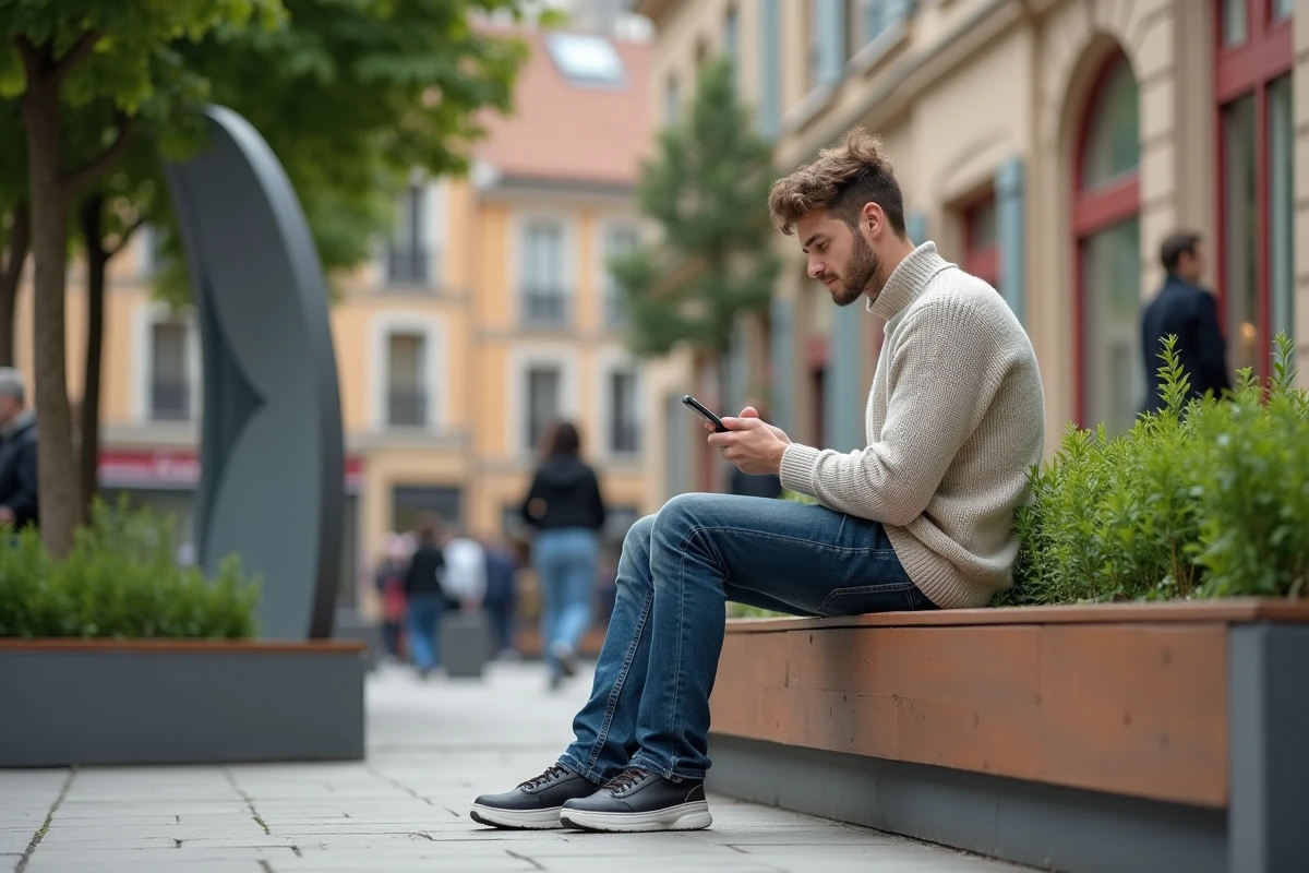 Jeune homme assis sur un banc dans un square à Toulouse