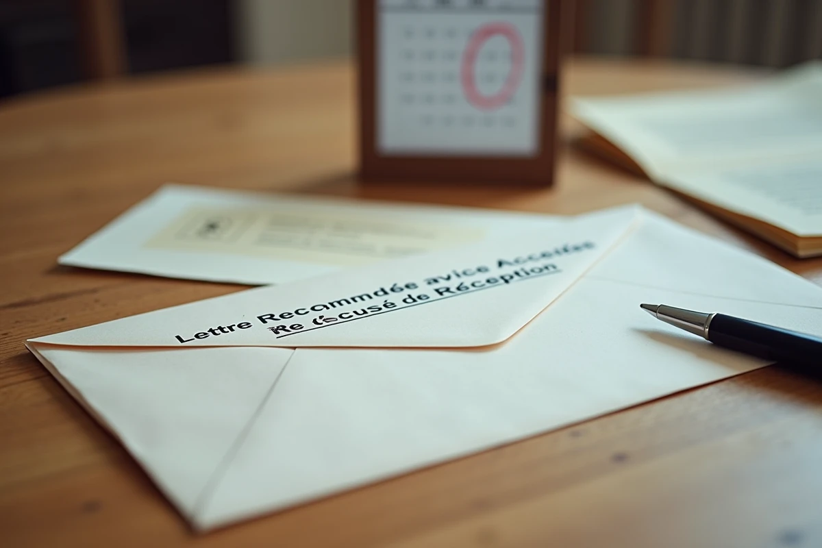 Lettre recommandée avec accusé de réception et avis de congé posés sur une table, illustrant les formalités légales de l'article 15 de la loi du 6 juillet 1989