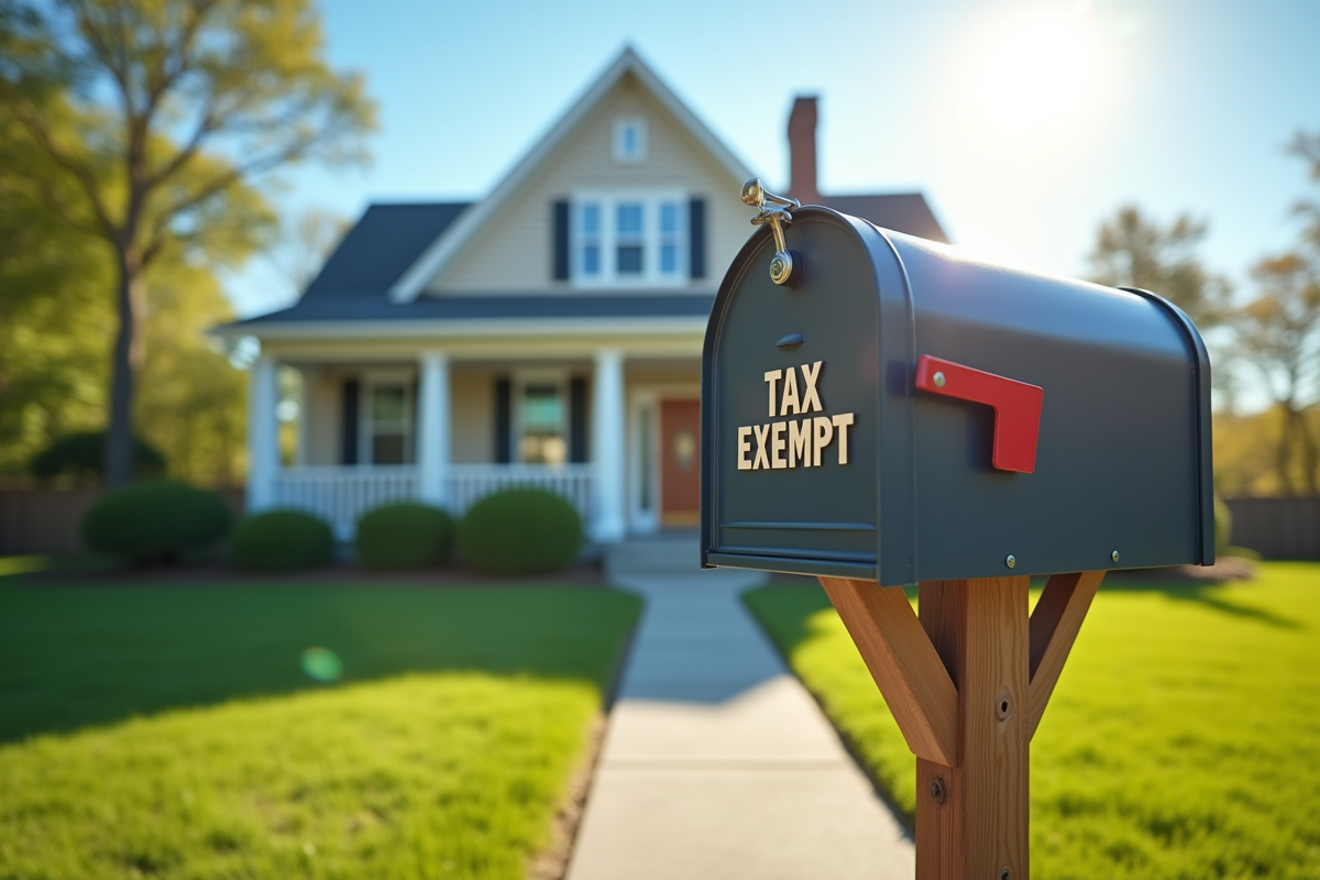 Petite maison avec pelouse verte et boîte aux lettres impôt exempt