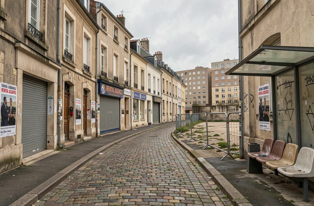 Vue grand angle d'un quartier périphérique de Nantes peu attractif pour l'investissement en colocation