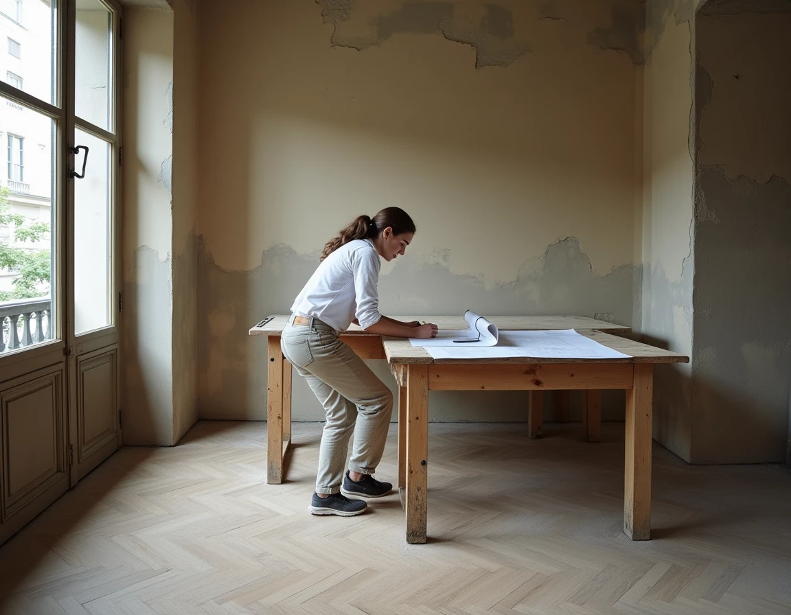 Appartement parisien en rénovation avec architecte étudiant des plans, reflet du marché immobilier post-JO