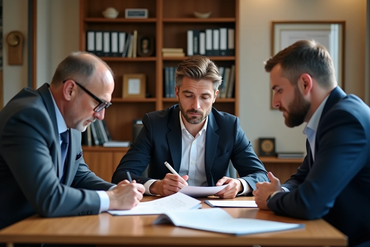 Groupe de professionnels discutant de contrats lors d une réunion